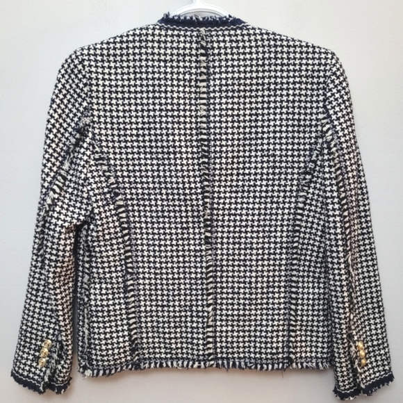 Zara Tweed Houndstooth Open Front Raw Edge Blazer - Picture 8 of 14